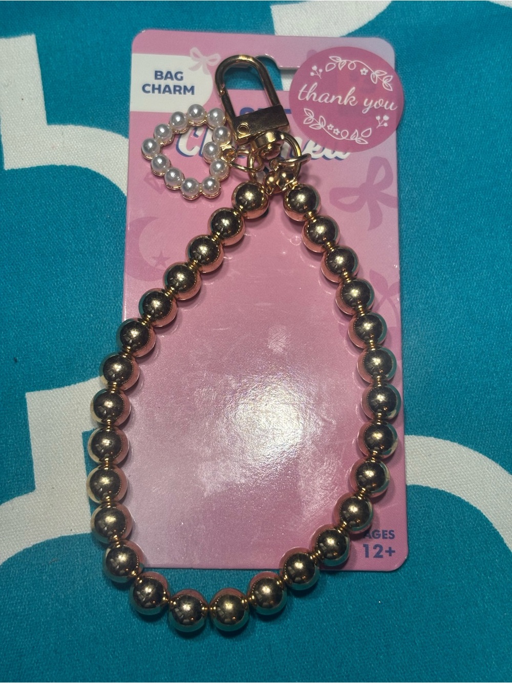 New Heart Gold Beaded Wristlet Key & Bag Charm - Picture 2 of 4